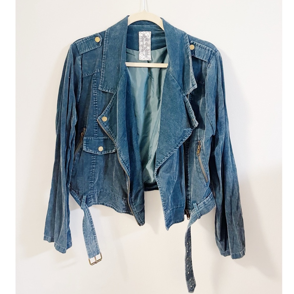 Sadie & Sage Teal Corduroy Moto Jacket